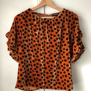 Madewell memento velvet ruffle sleeve top leopard